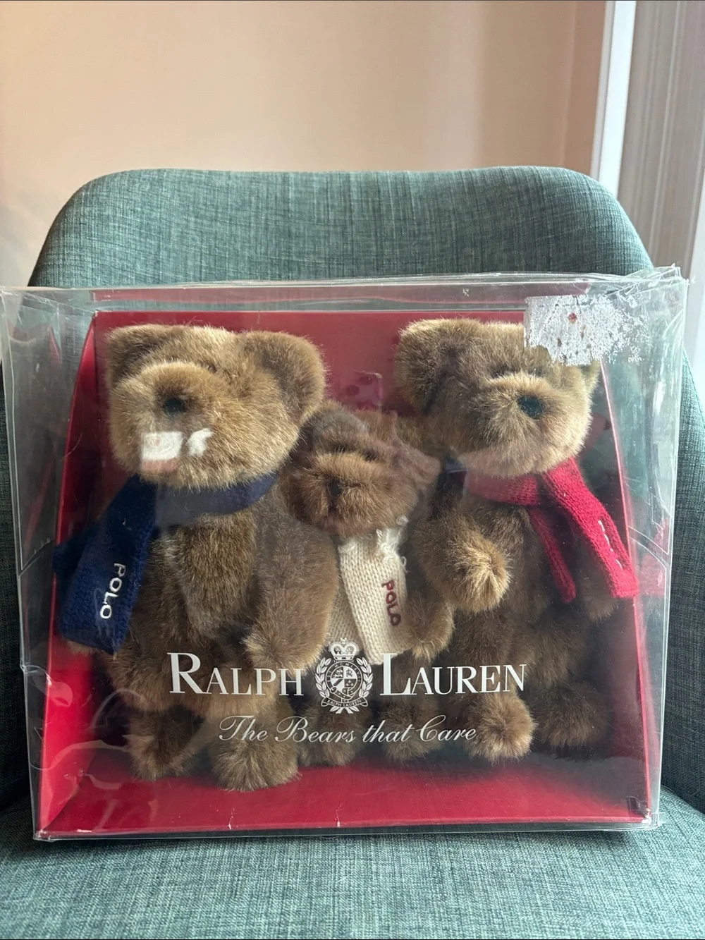 Ralph Lauren Vintage Polo Bear Set of 3 stuffed animals winter holiday 2001 READ